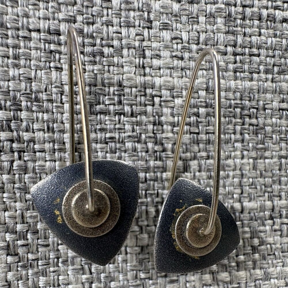 Keith Lewis 925 Mixed Metal Kinetic Geometric Triangle Wire Dangle Earrings
